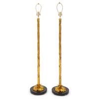 A Pair of Contemporary Gilt Bronze and Marble Floor Lamps