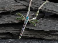 Sterling Silver Micro Mosaic Dragonfly Pendant, with Micro Mosaic Chain