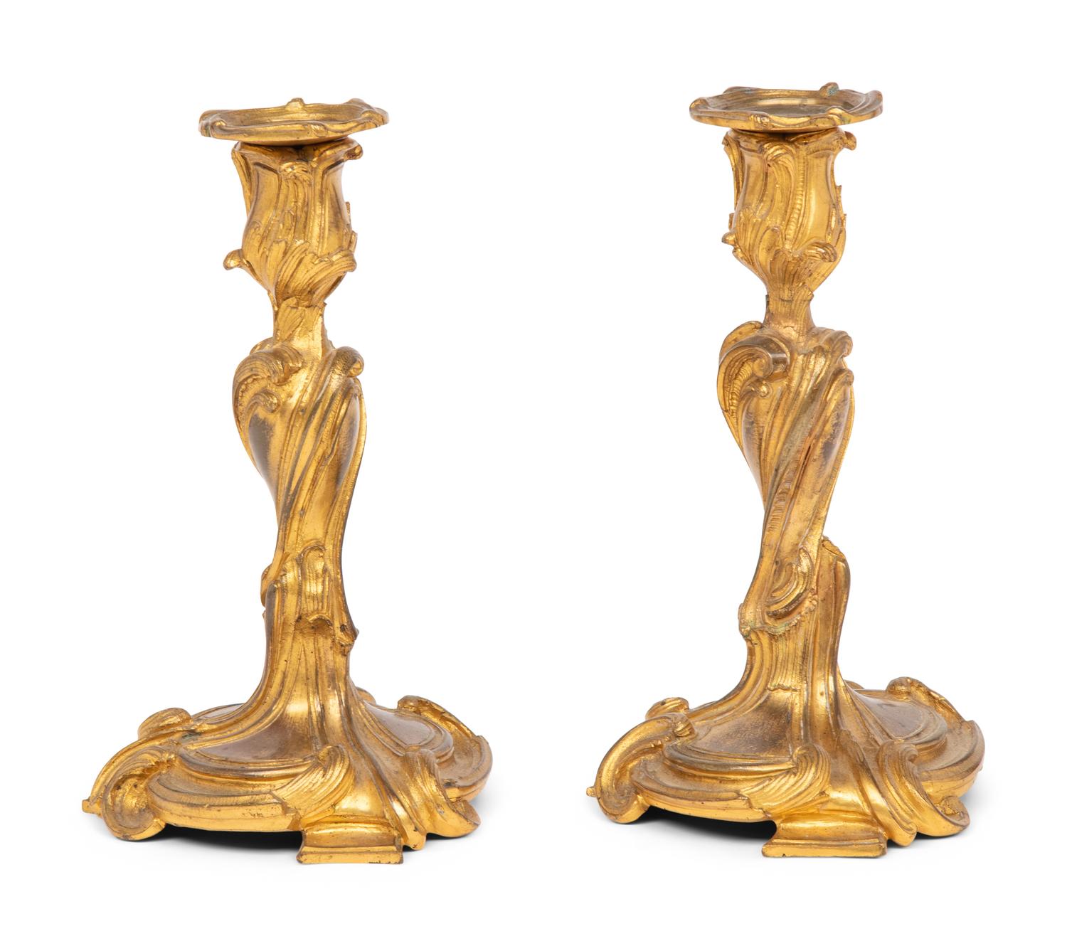 A Pair of Louis XV Gilt Bronze Candlesticks