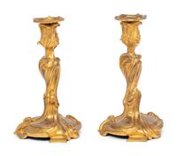 A Pair of Louis XV Gilt Bronze Candlesticks