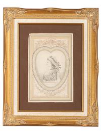[FRENCH REVOLUTION]. CORDAY, Marie Charlotte (1763-1893). Ink and watercolor portrait of Charlotte Corday.