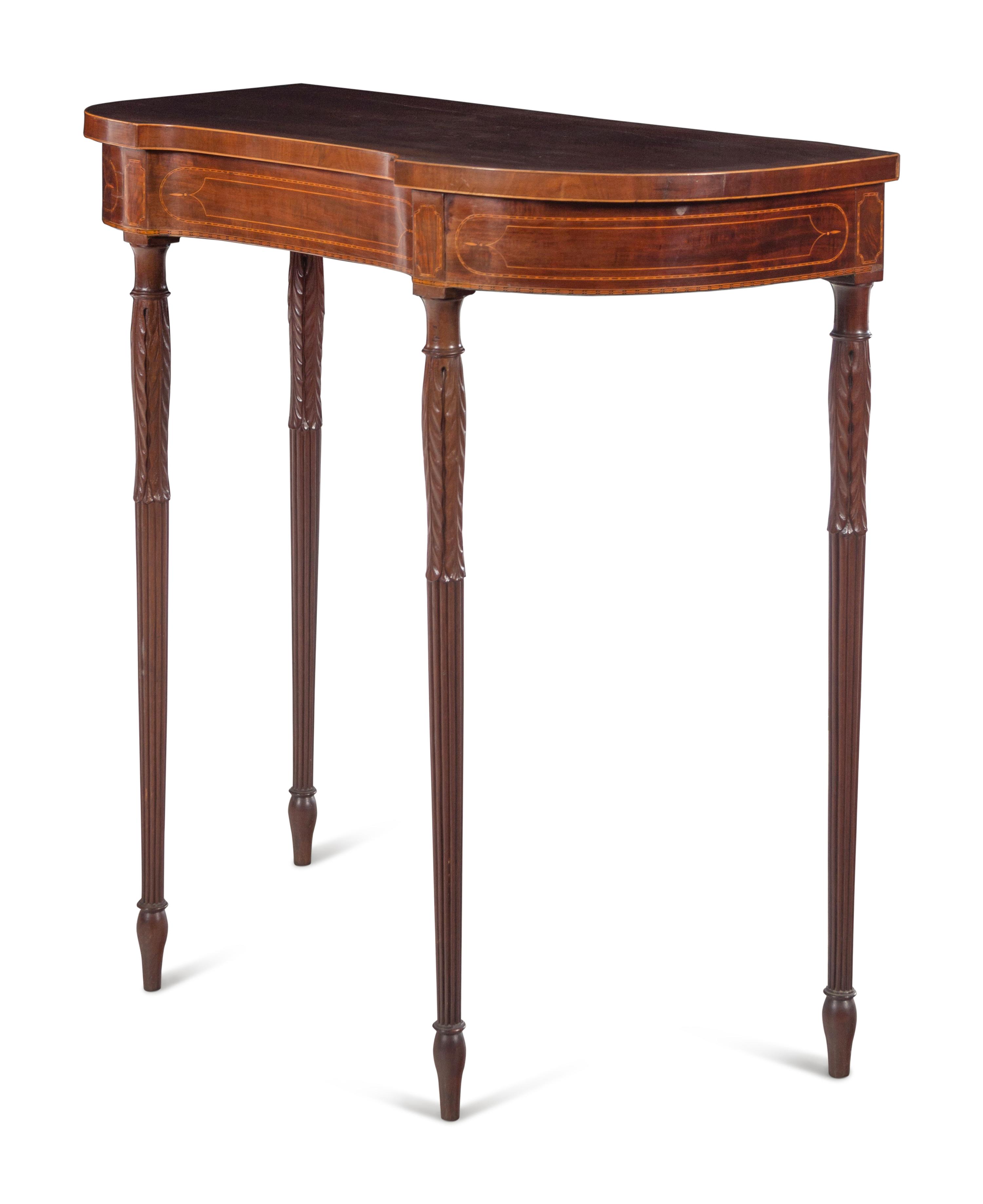 A Federal Style Carved and Inlaid Mahogany and Satinwood Console Table