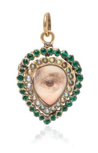 A Georgian Glass and Seed Pearl Lover's Eye Pendant, 1.70 dwts.