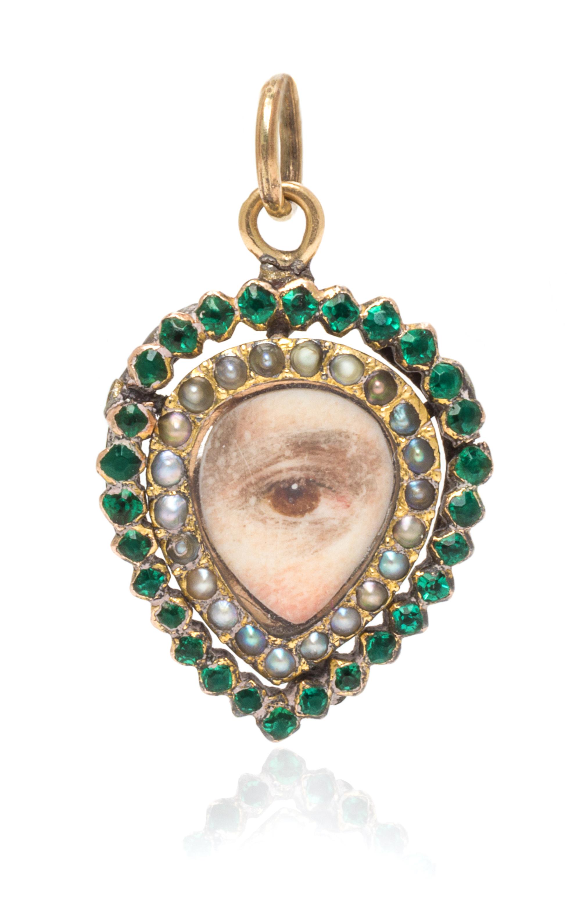 A Georgian Glass and Seed Pearl Lover's Eye Pendant, 1.70 dwts.