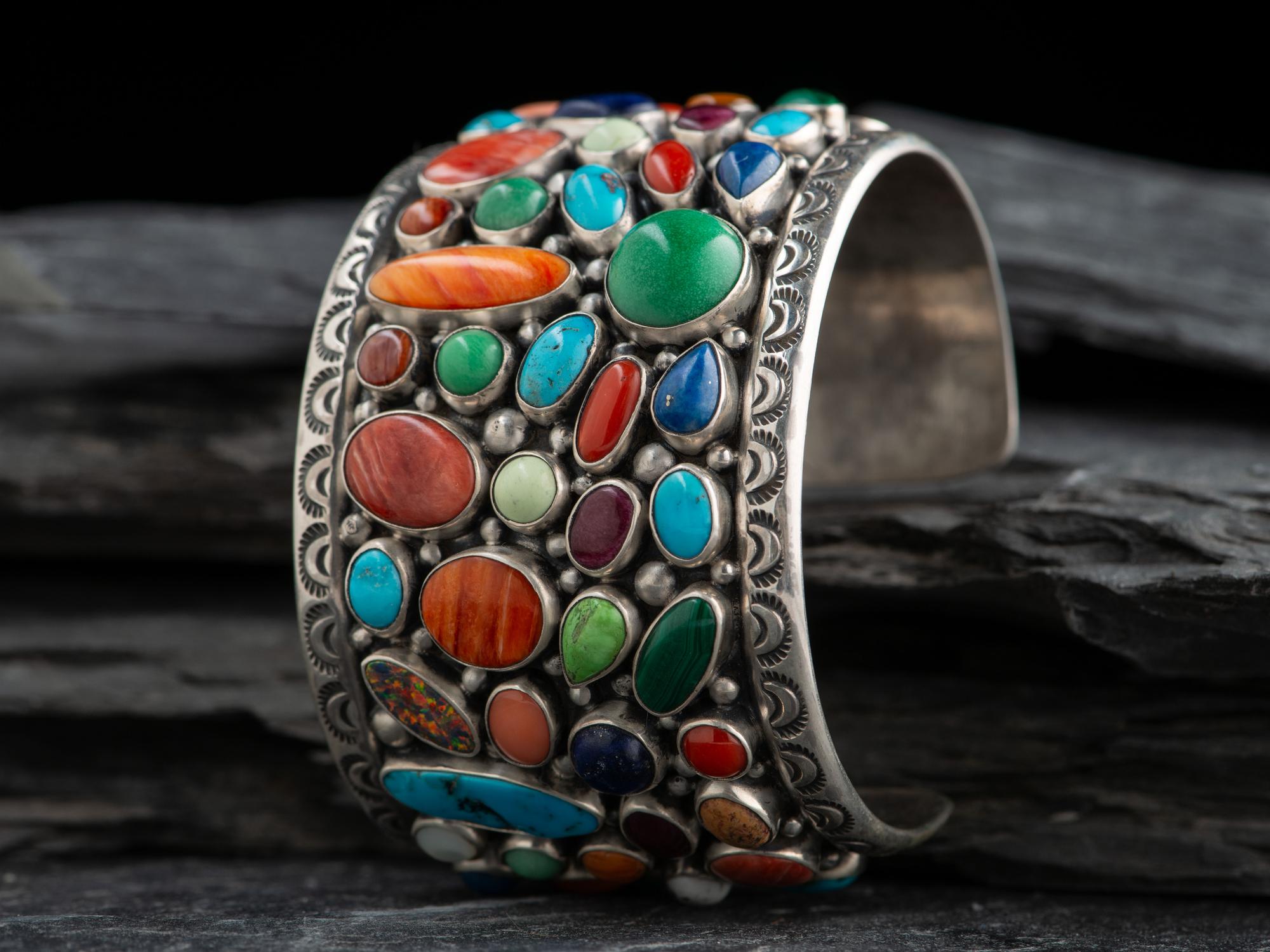 Navajo Sterling Silver Cluster Cuff Bracelet