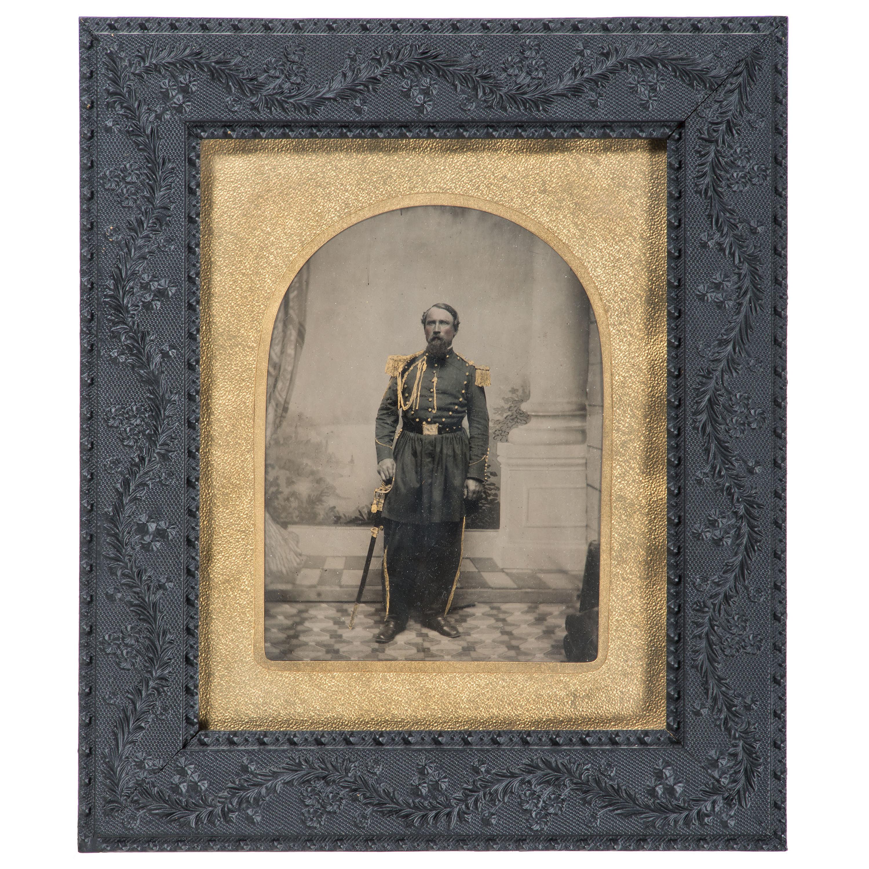 [CIVIL WAR]. A Civil War collection identified to Major Michael Schmitt, Independent Battalion New York Infantry, incl. full plate ambrotype, albumen photographs, and insignia.