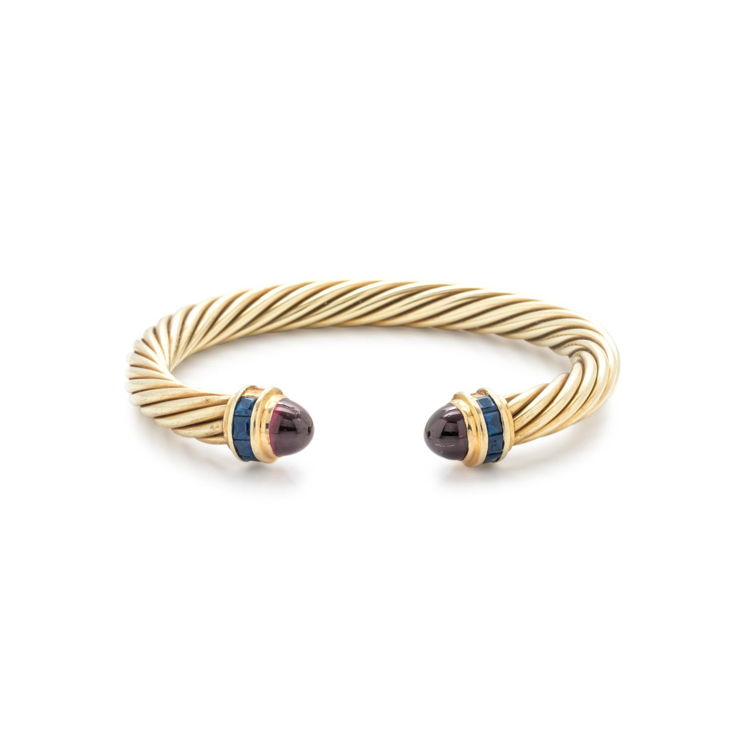 DAVID YURMAN, YELLOW GOLD AND GEMSTONE 'CABLE CLASSIC' CUFF BRACELET