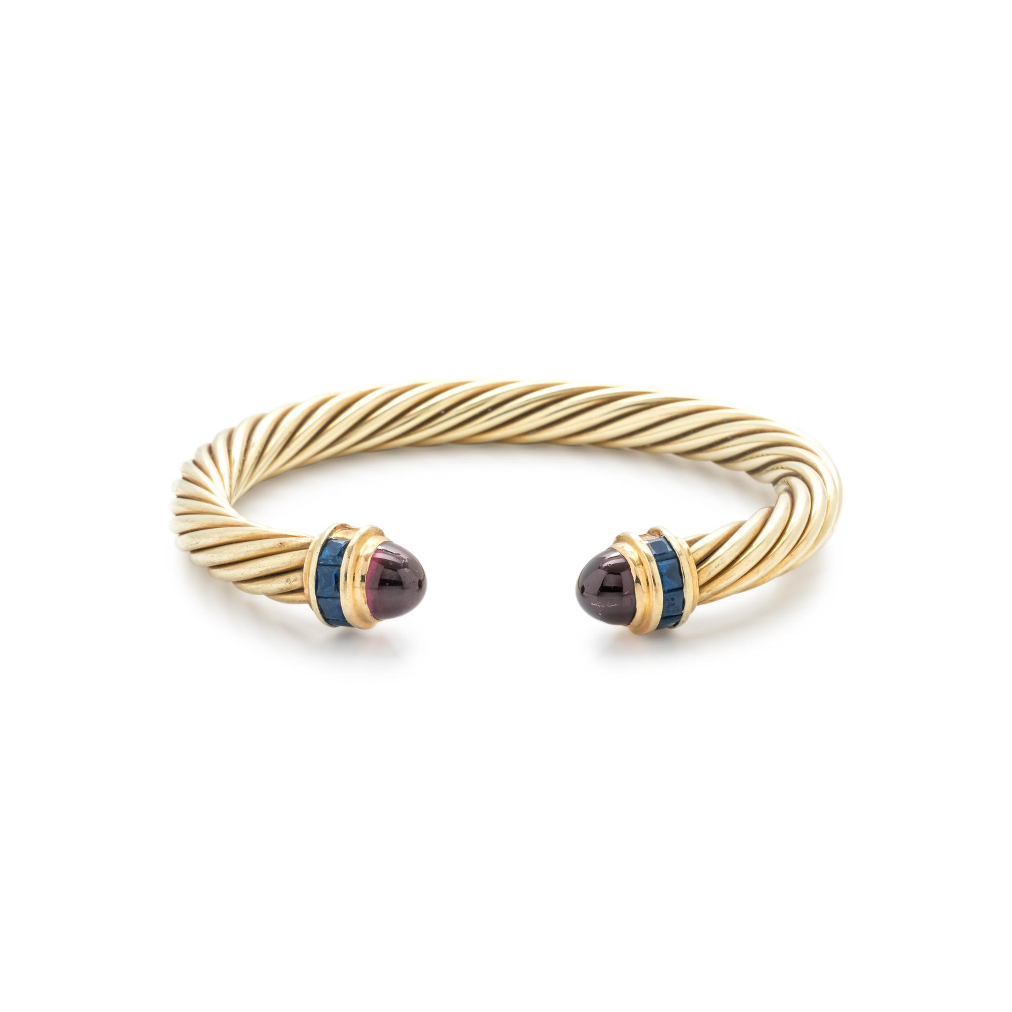 DAVID YURMAN, YELLOW GOLD AND GEMSTONE 'CABLE CLASSIC' CUFF BRACELET