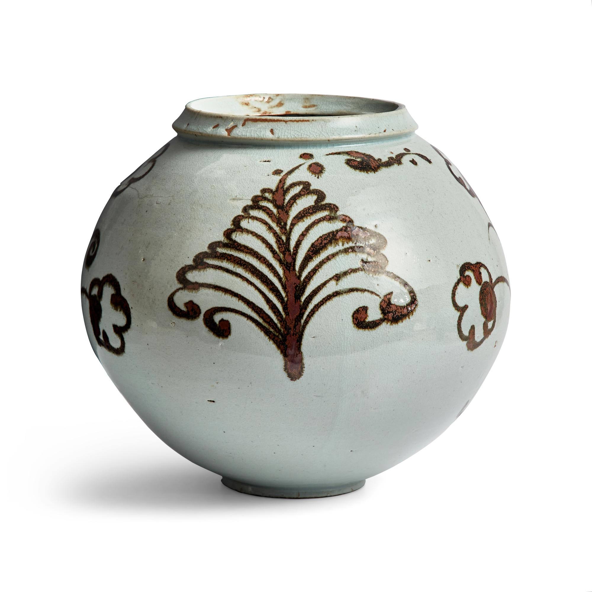 A Large Korean Iron Brown Underglaze White Porcelain Jar, Joseon Dynasty, 17th Century