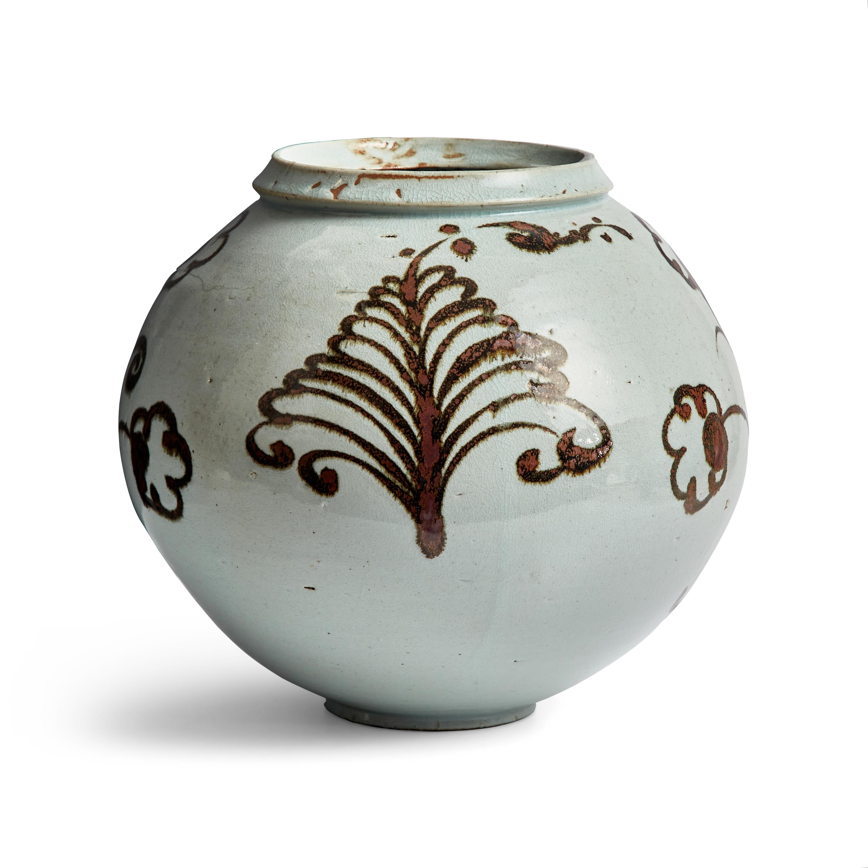 A Large Korean Iron Brown Underglaze White Porcelain Jar, Joseon Dynasty, 17th Century