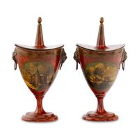 A Pair of Painted Tole Urns