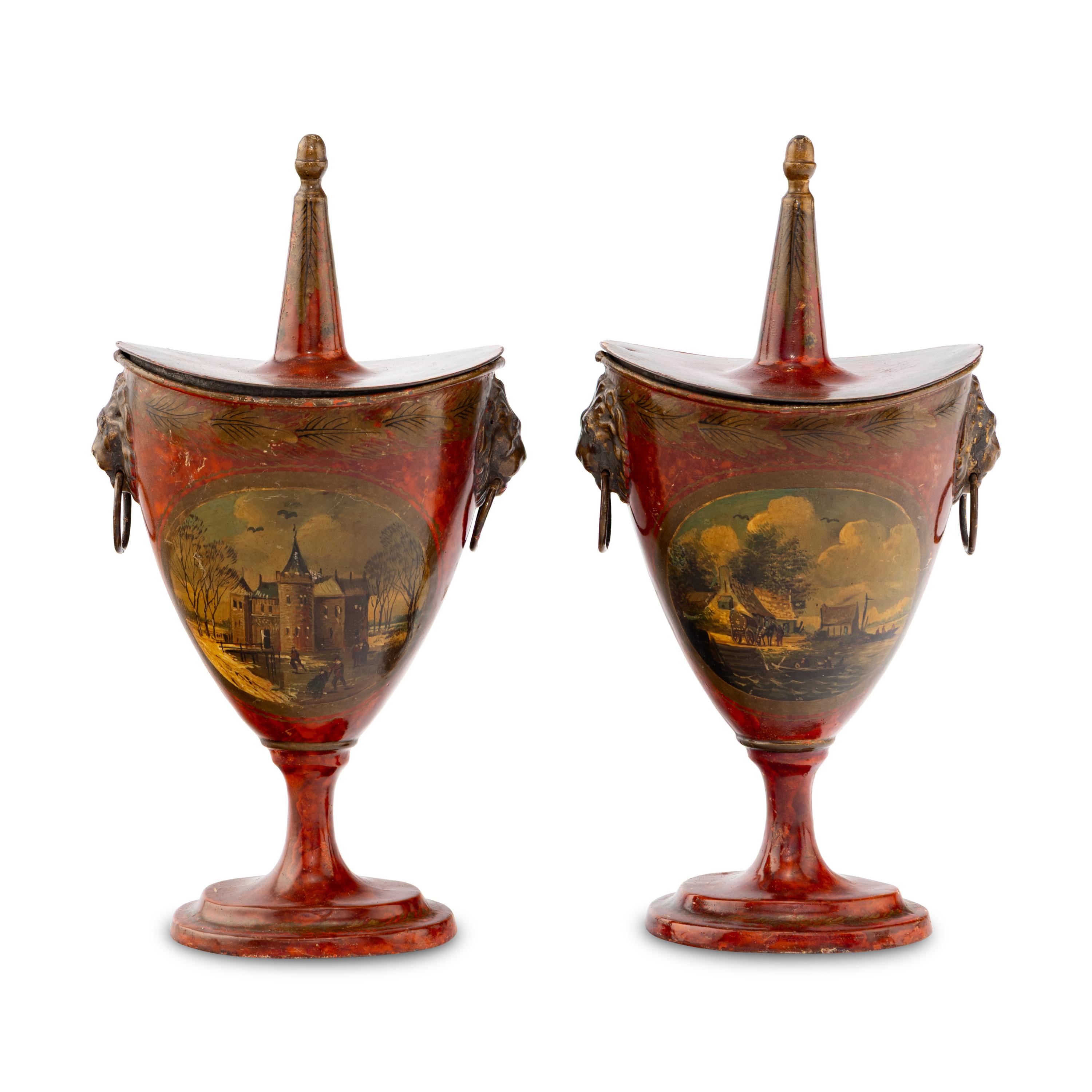A Pair of Painted Tole Urns