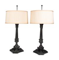 A Pair of Empire Style Patinated Cast Metal Lamps