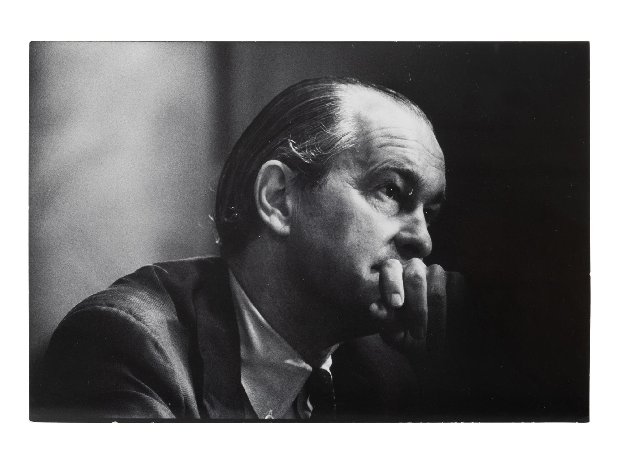 U.S. Ambassador to Iran Richard Helms, formerly CIA Director, during his testimony at Watergate hearings, Washington DC , 1973; printed ca. 1973