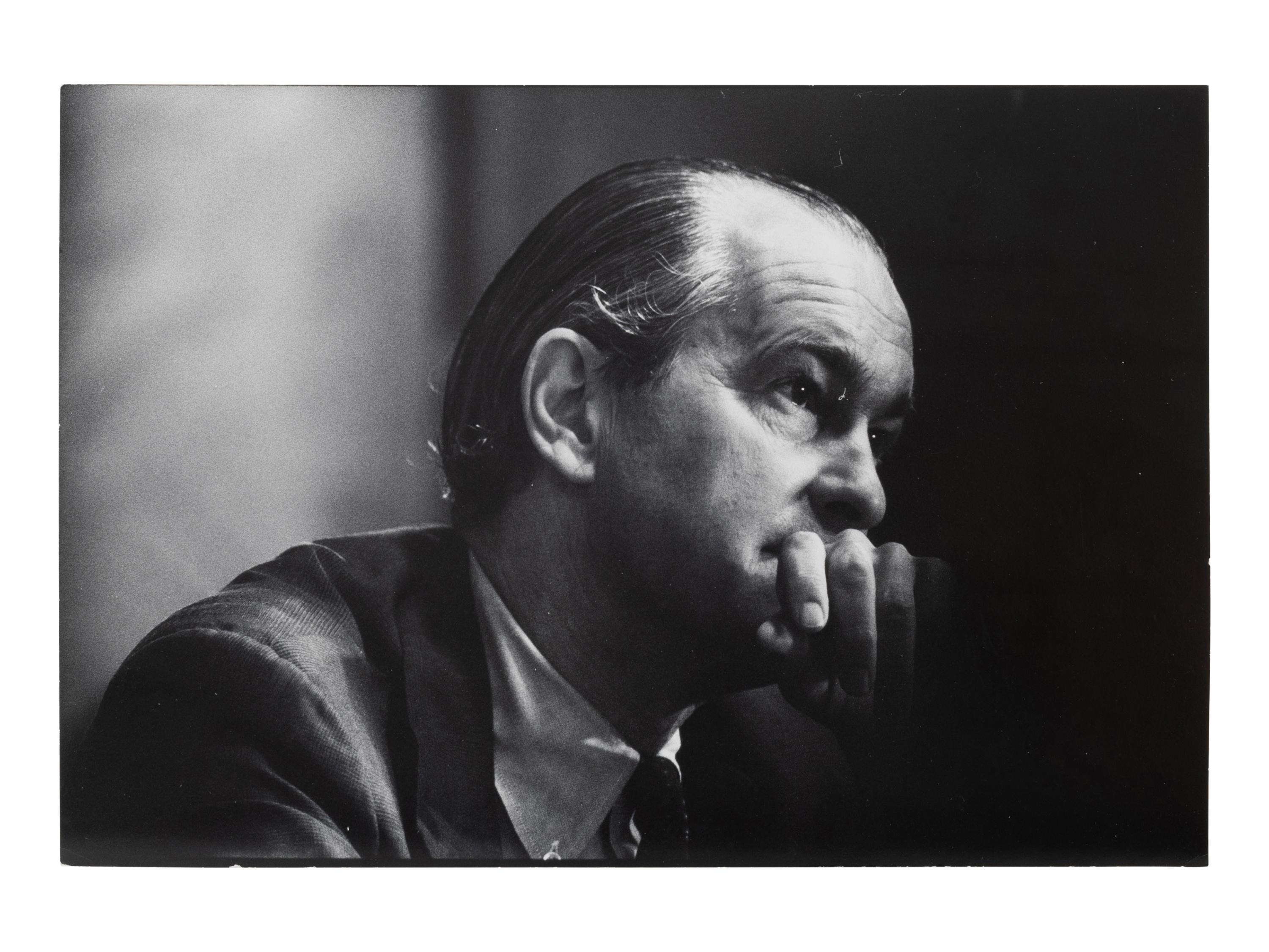 U.S. Ambassador to Iran Richard Helms, formerly CIA Director, during his testimony at Watergate hearings, Washington DC , 1973; printed ca. 1973