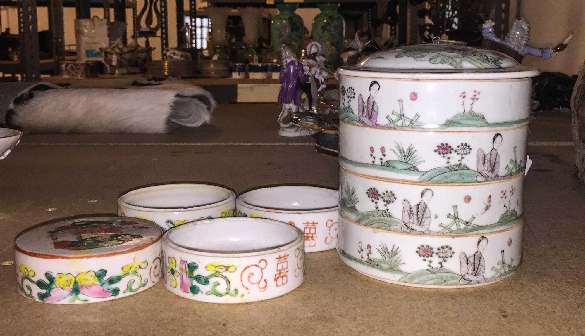 Two Famille Rose Porcelain Stacking Boxes. Height 5 1/8 inches.