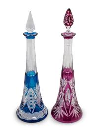 Two Cut-to-Clear Glass Decanters