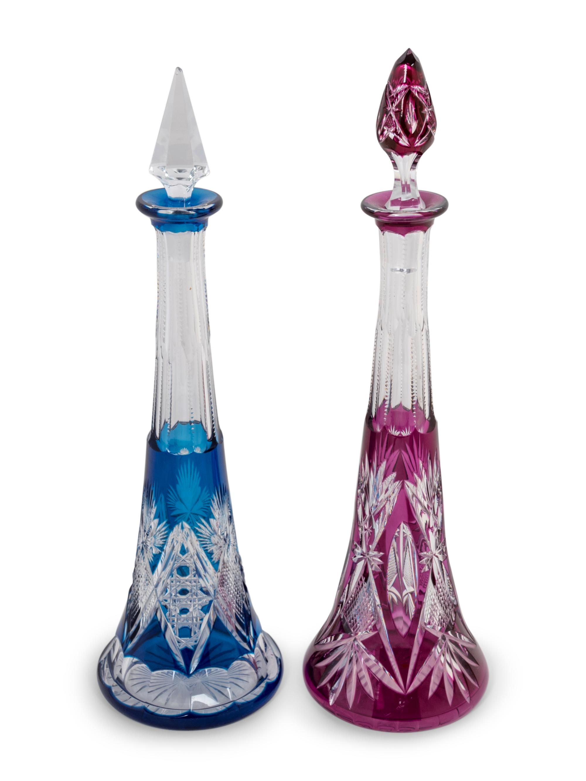 Two Cut-to-Clear Glass Decanters