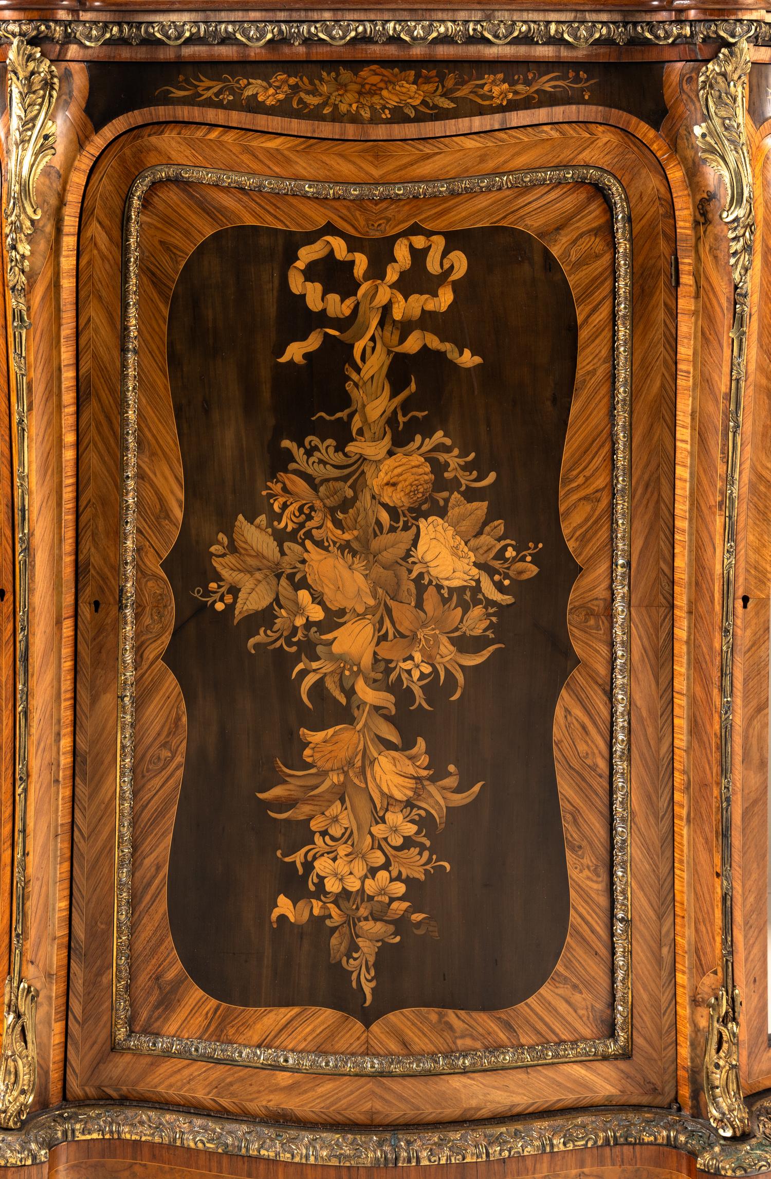 A Victorian Gilt Bronze Mounted Walnu t, Crossbanded Kingwood and Floral Marquetry Console Cabinet