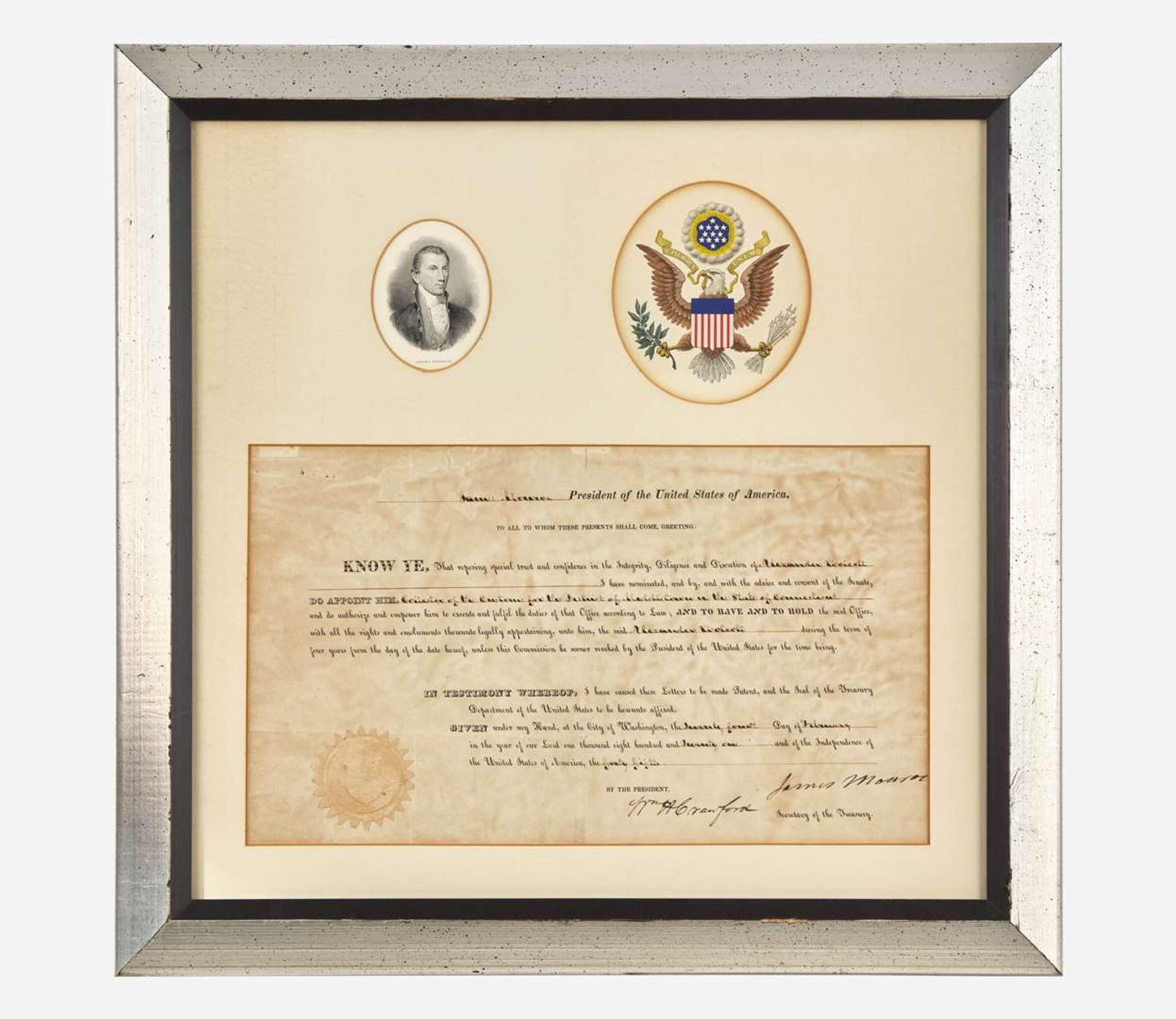 [Presidential] Monroe, James: Partially-Printed Document, signed