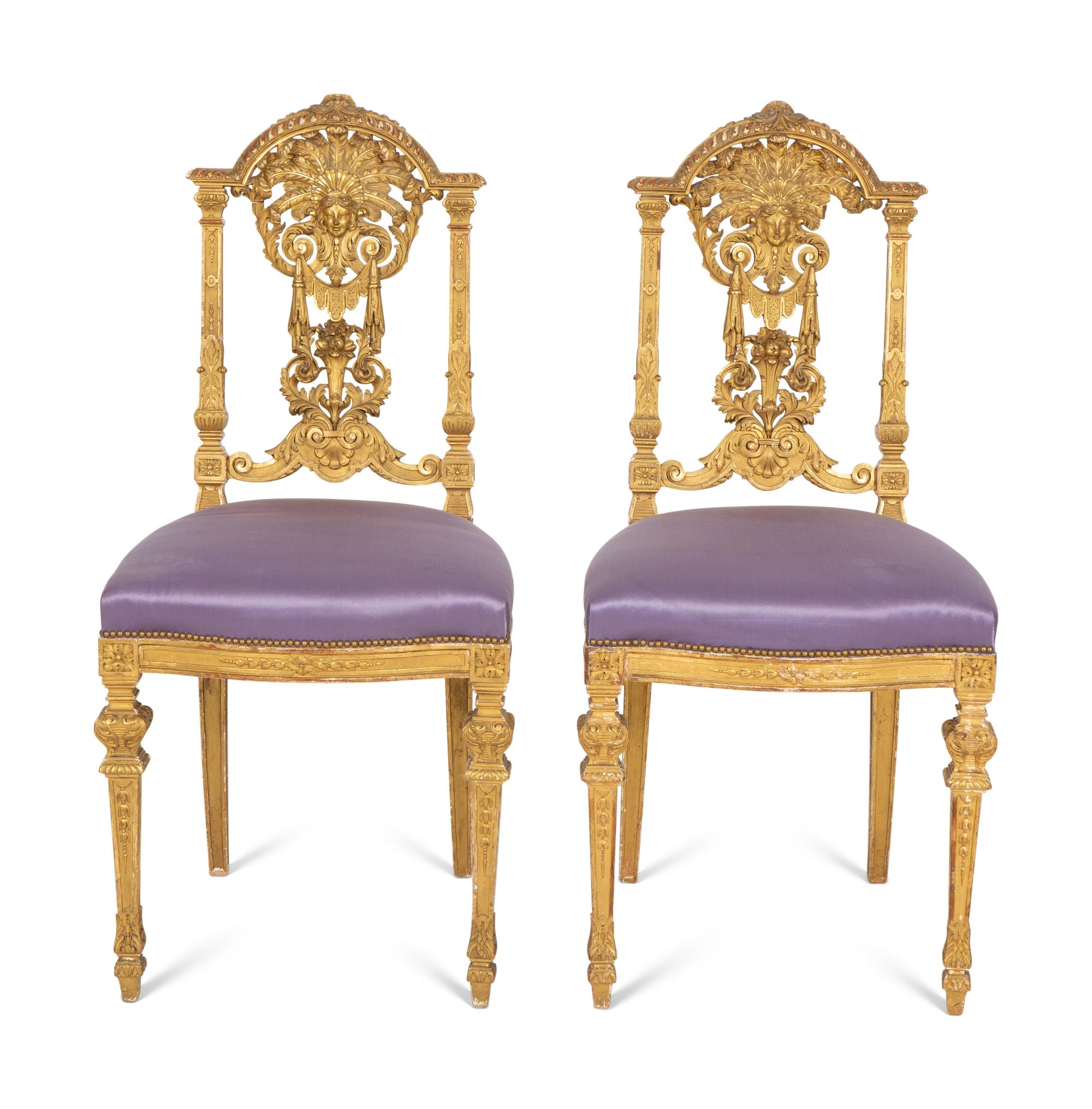 A Pair of Napoleon III Giltwood Side Chairs