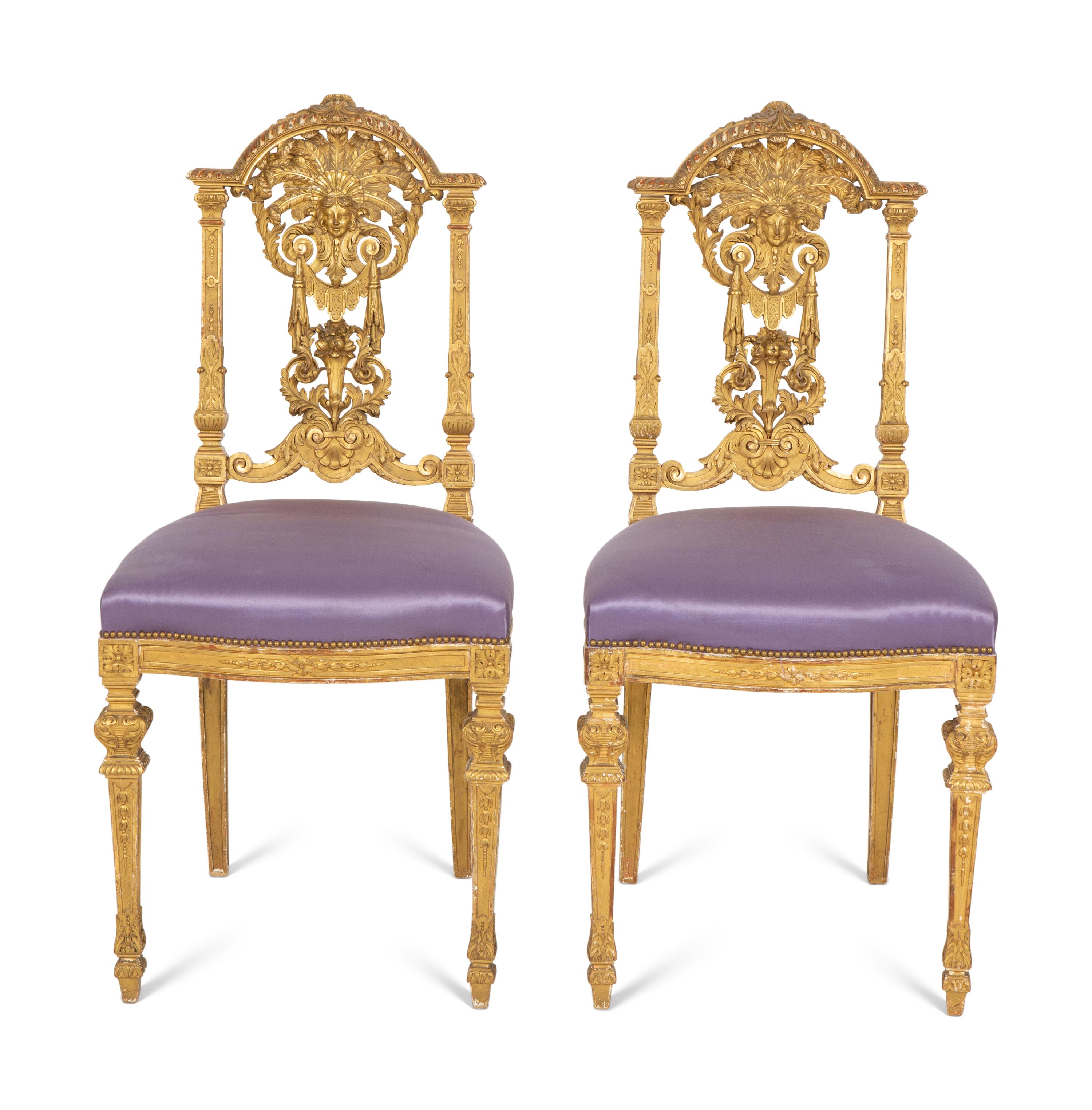 A Pair of Napoleon III Giltwood Side Chairs