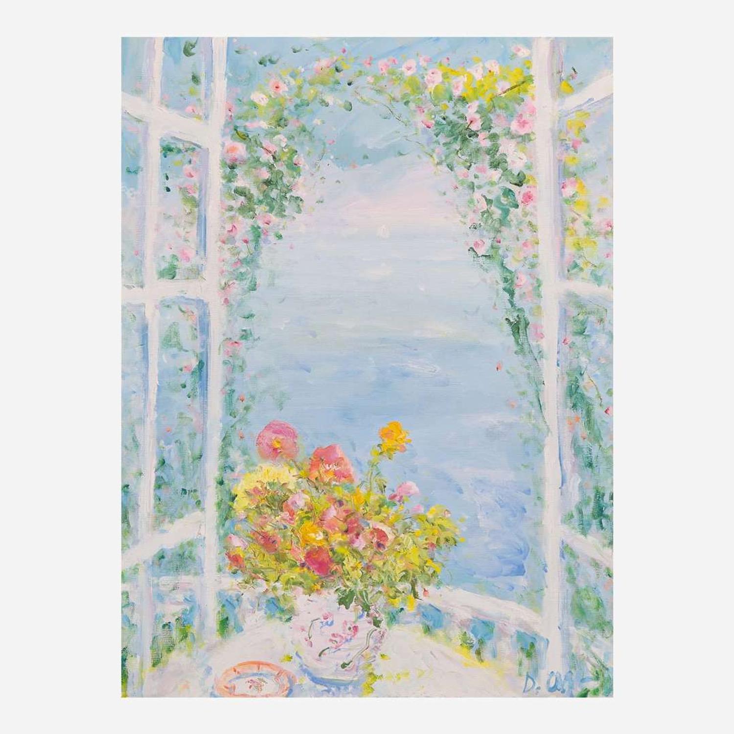 Duane Alt (American, B. 1935) Still Life, Open Window, Trellis