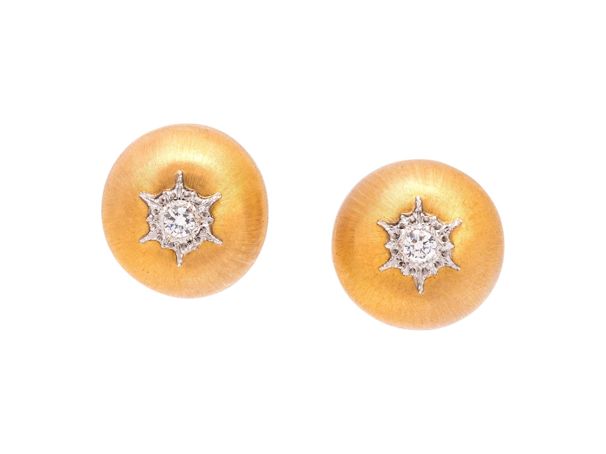 BUCCELLATI, YELLOW GOLD AND DIAMOND EARCLIPS