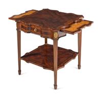 A Pair of Louis XVI Style Gilt Bronze Mounted Walnut Side Tables