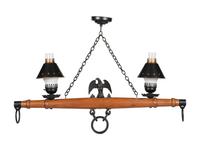 A Wood and Metal Wagon Yoke Two-Light Fixture
