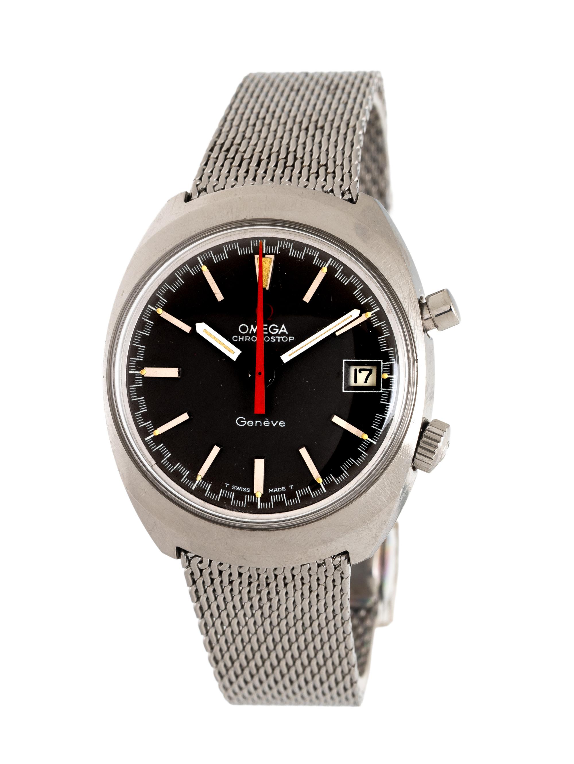 OMEGA, REF. 146.009 STAINLESS STEEL 'CHRONOSTOP' FLYBACK CHRONOGRAPH DATE WATCH, ORIGINAL OMEGA MESH BRACELET