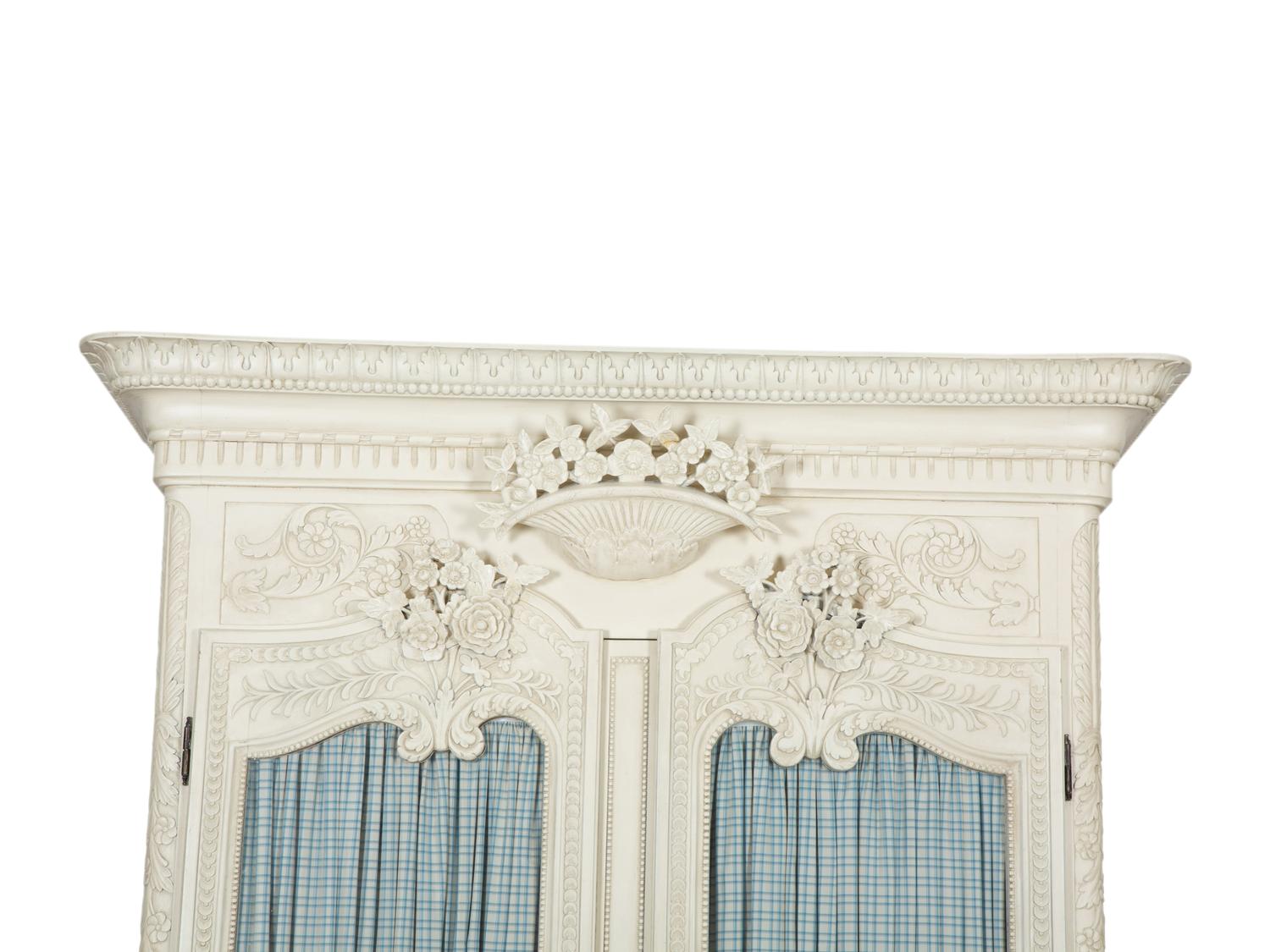 A French Provincial Style White Painted Glazed Door Bookcase