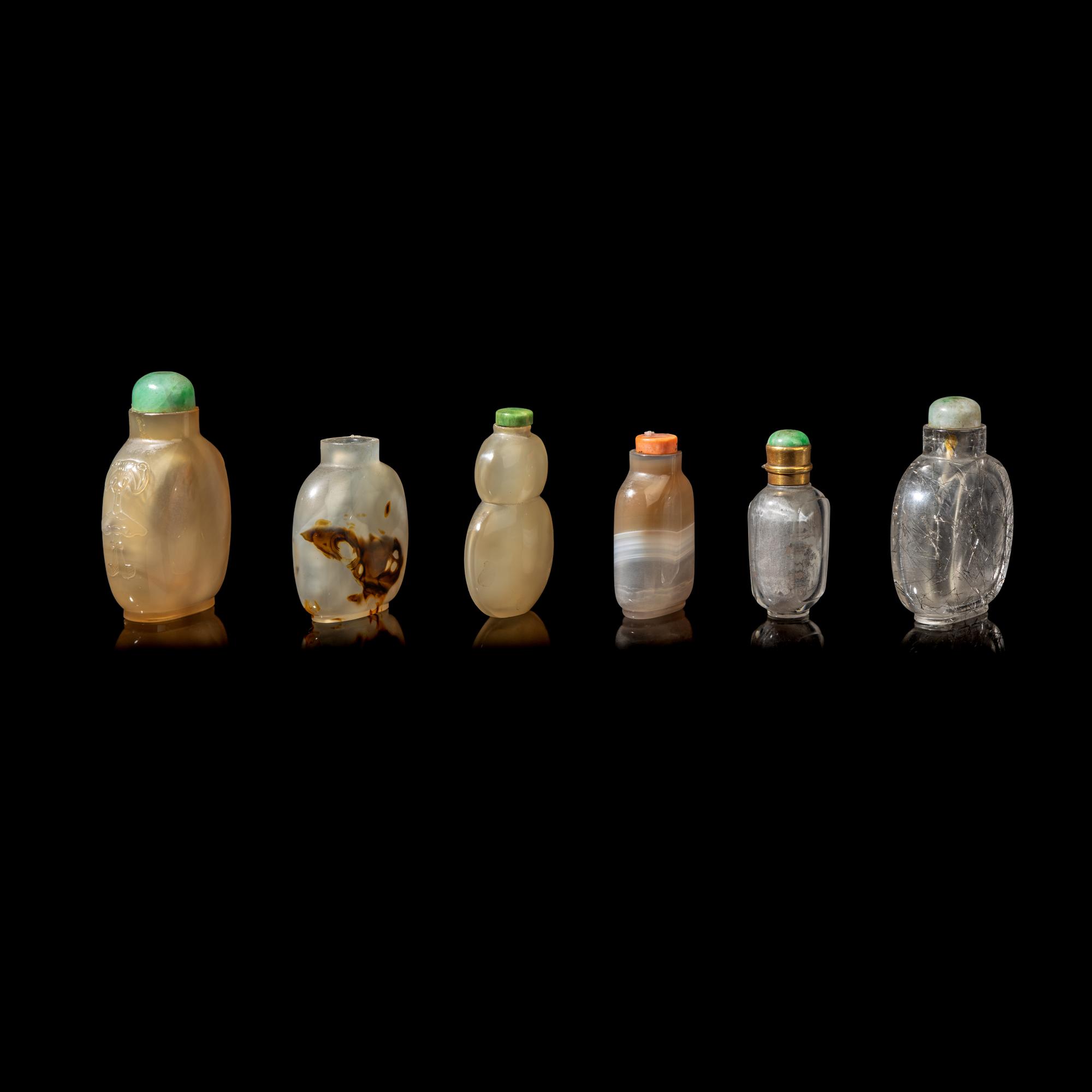 Six Chinese Semiprecious Stone Snuff Bottles, 19th-Early 20th Century