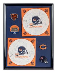 A 1987 Chicago Bears Team Signed Display Including Walter Payton, William Perry and Dan Hampton,