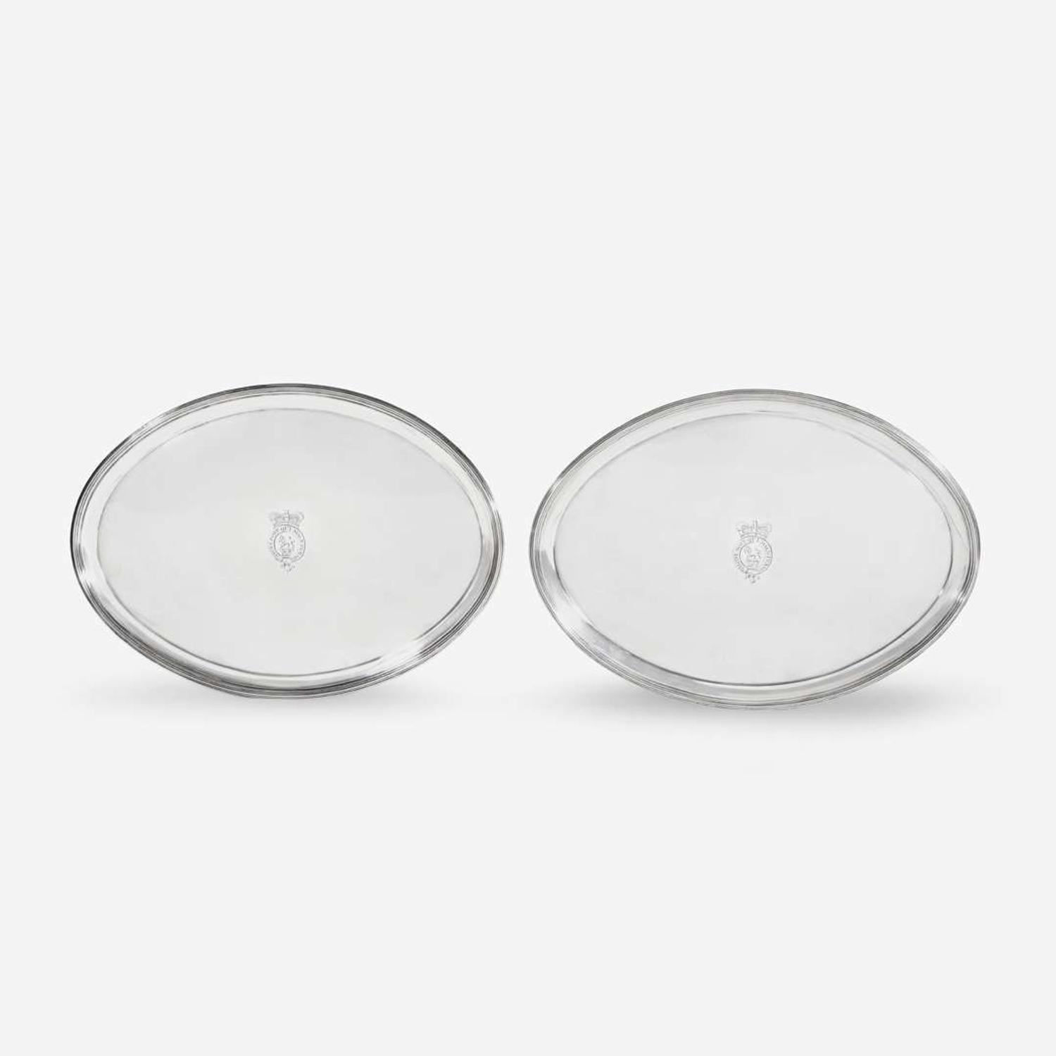 A Pair of George III Sterling Silver Armorial Trays John Crouch I & Thomas Hannam, London, 1791