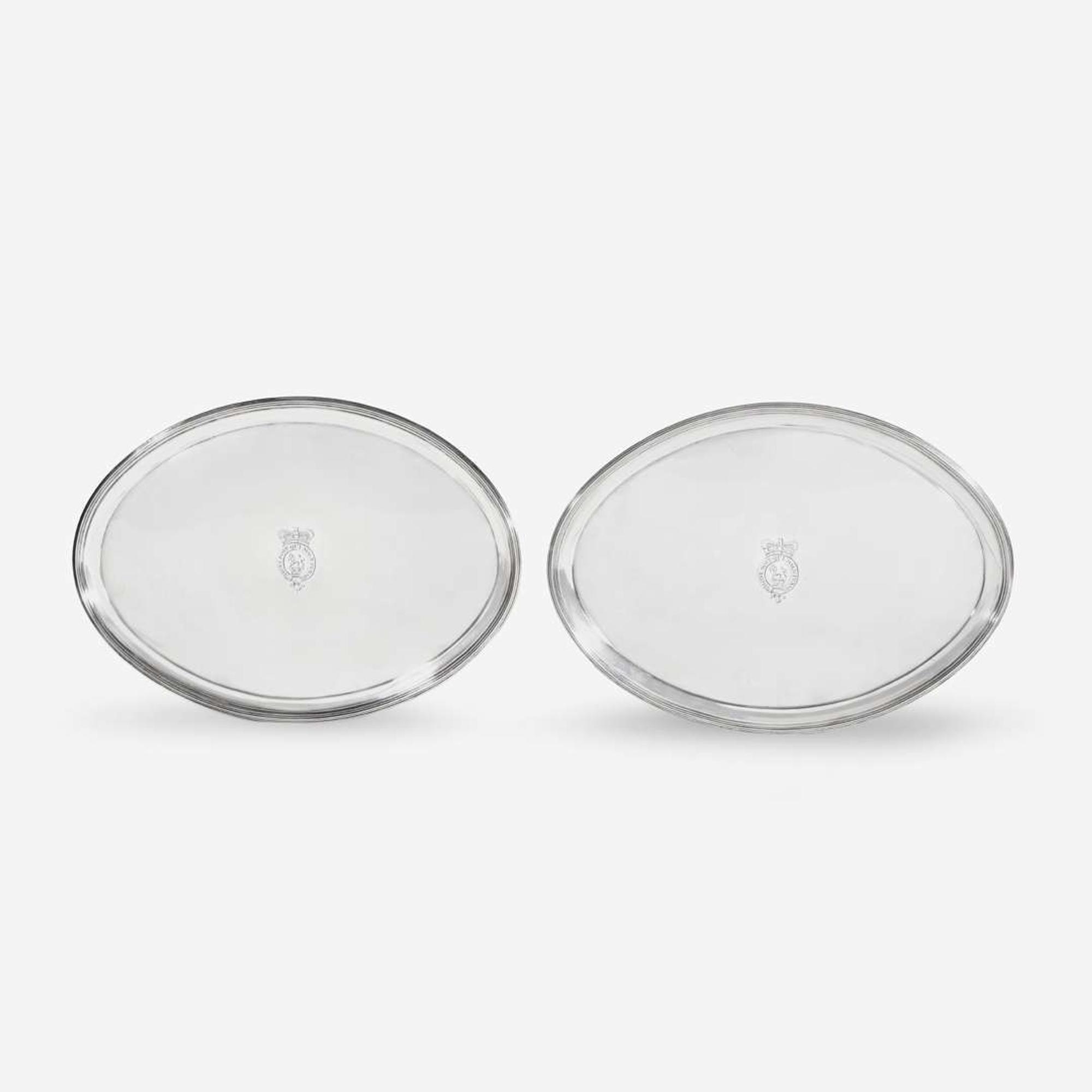 A Pair of George III Sterling Silver Armorial Trays John Crouch I & Thomas Hannam, London, 1791