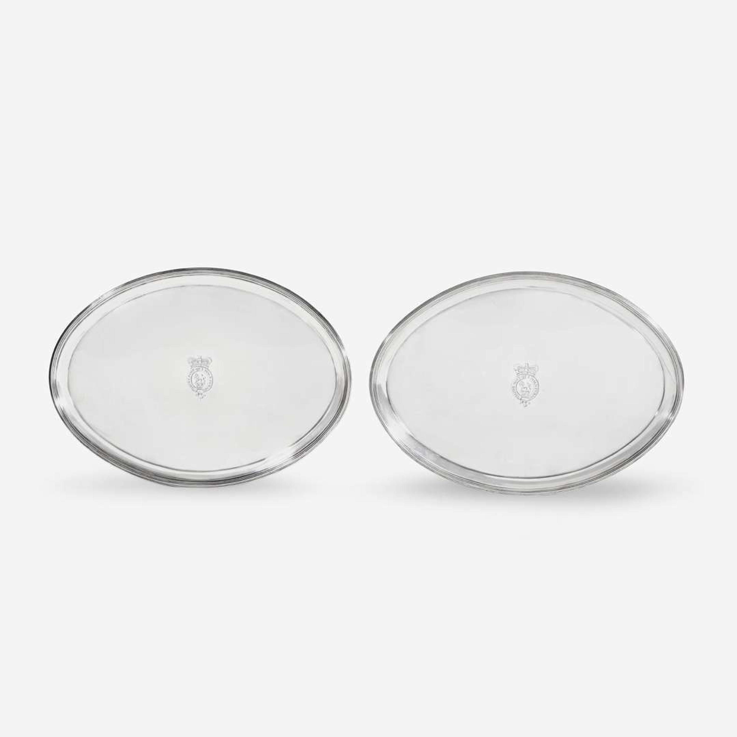 A Pair of George III Sterling Silver Armorial Trays John Crouch I & Thomas Hannam, London, 1791