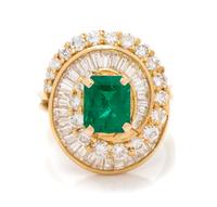 A 14 Karat Yellow Gold, Emerald and Diamond Ring, 5.00 dwts.