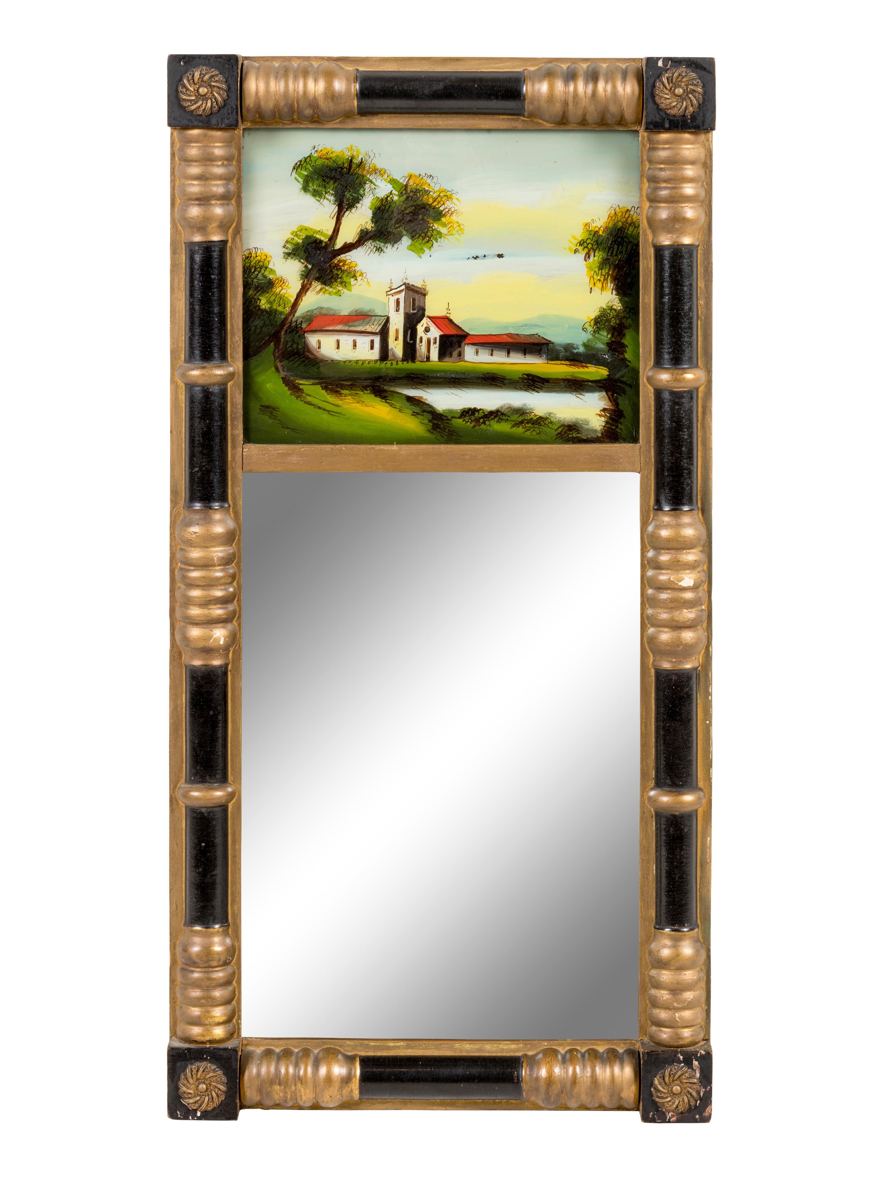 An American Eglomise Mirror — 19th Century
