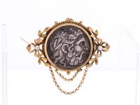 YELLOW GOLD AND GREEK COIN PENDANT/BROOCH