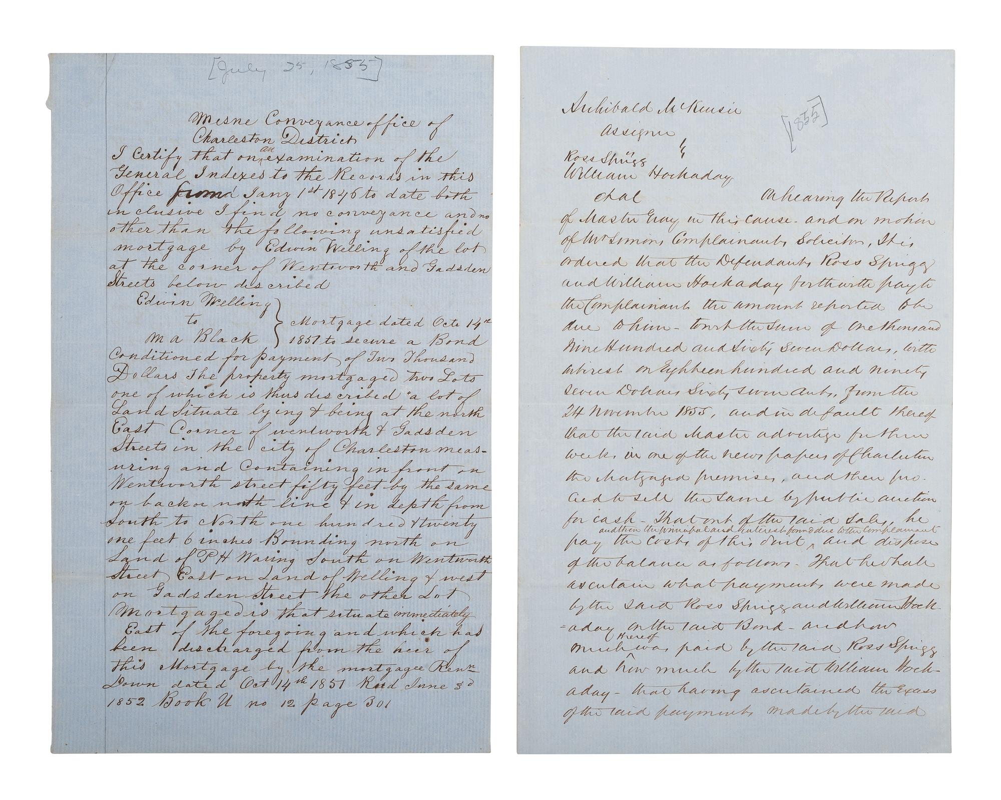 [SOUTH CAROLINA]. Group of 19th-century legal documents, including: