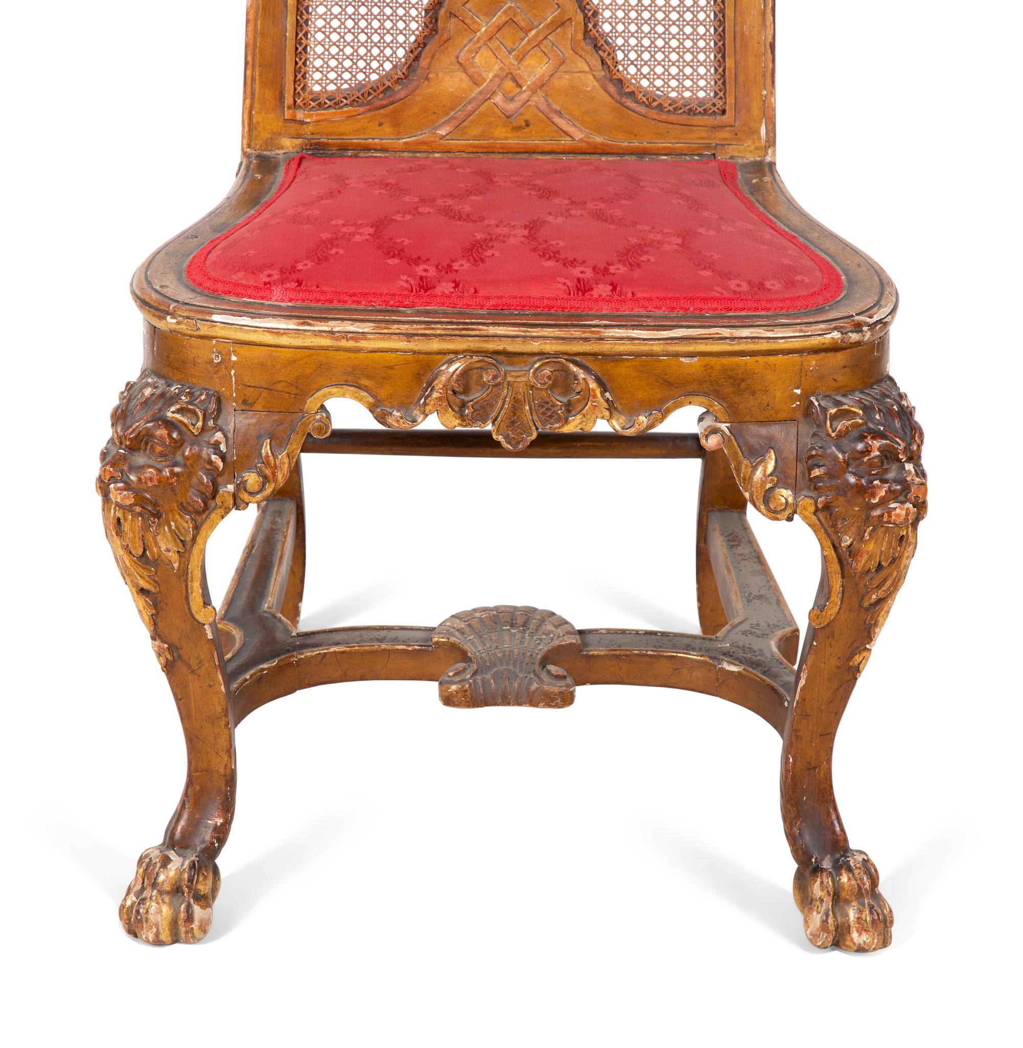 A Queen Anne Style Parcel Gilt Carved Walnut Side Chair — 19TH CENTURY