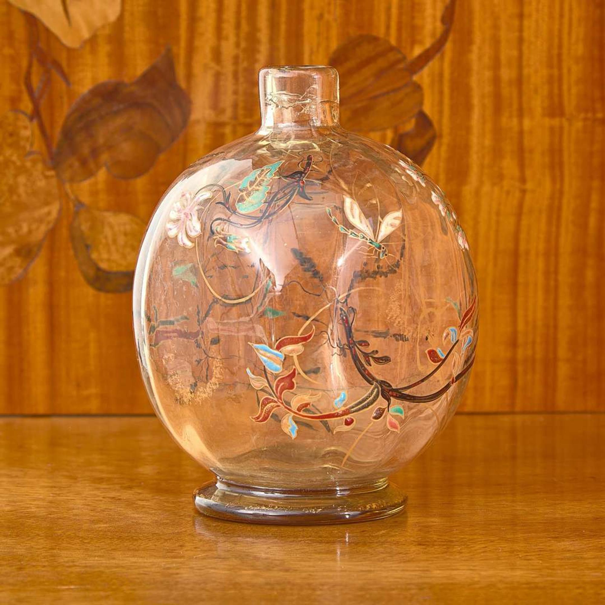 Émile Gallé An Enameled "Flowers and Dragonfly" Bottle or Vase, France, circa 1880