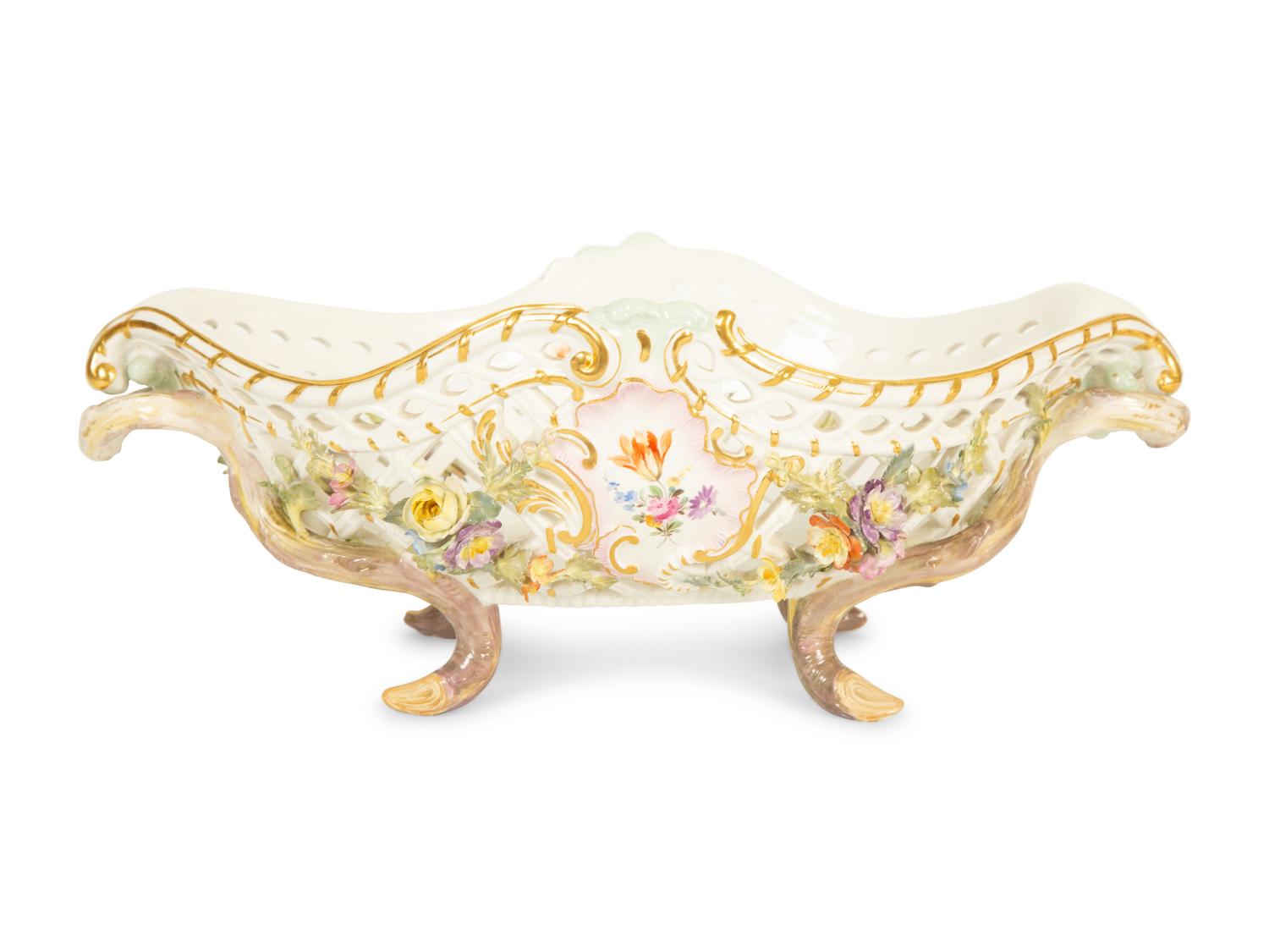 A Meissen Porcelain Footed Oval Center Basket — 19th Century