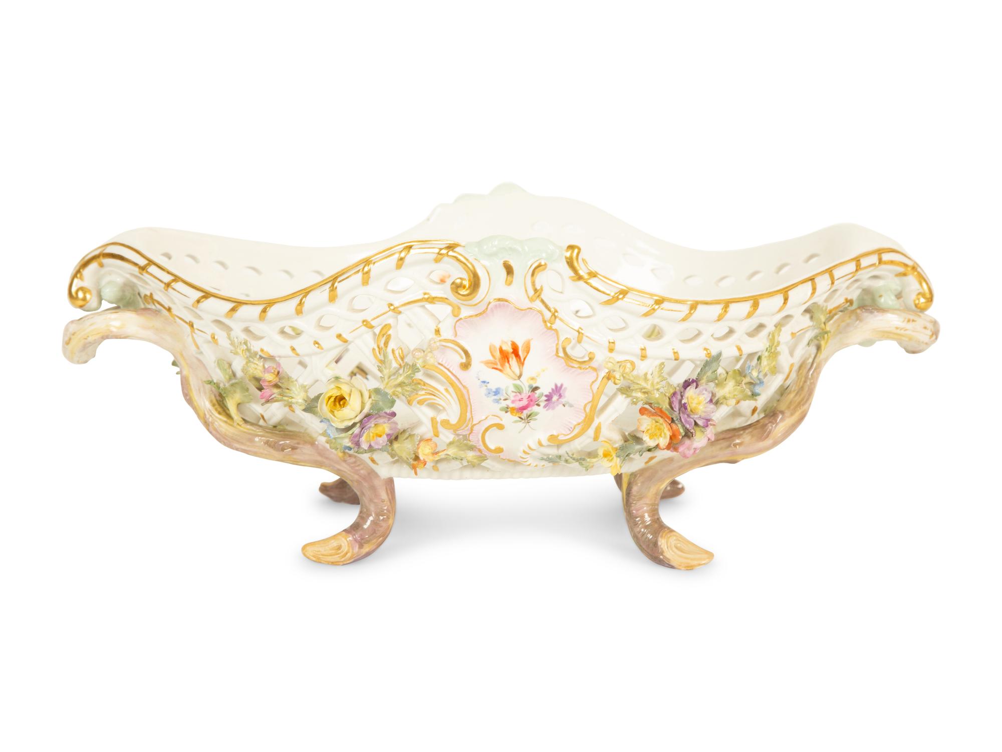 A Meissen Porcelain Footed Oval Center Basket — 19th Century