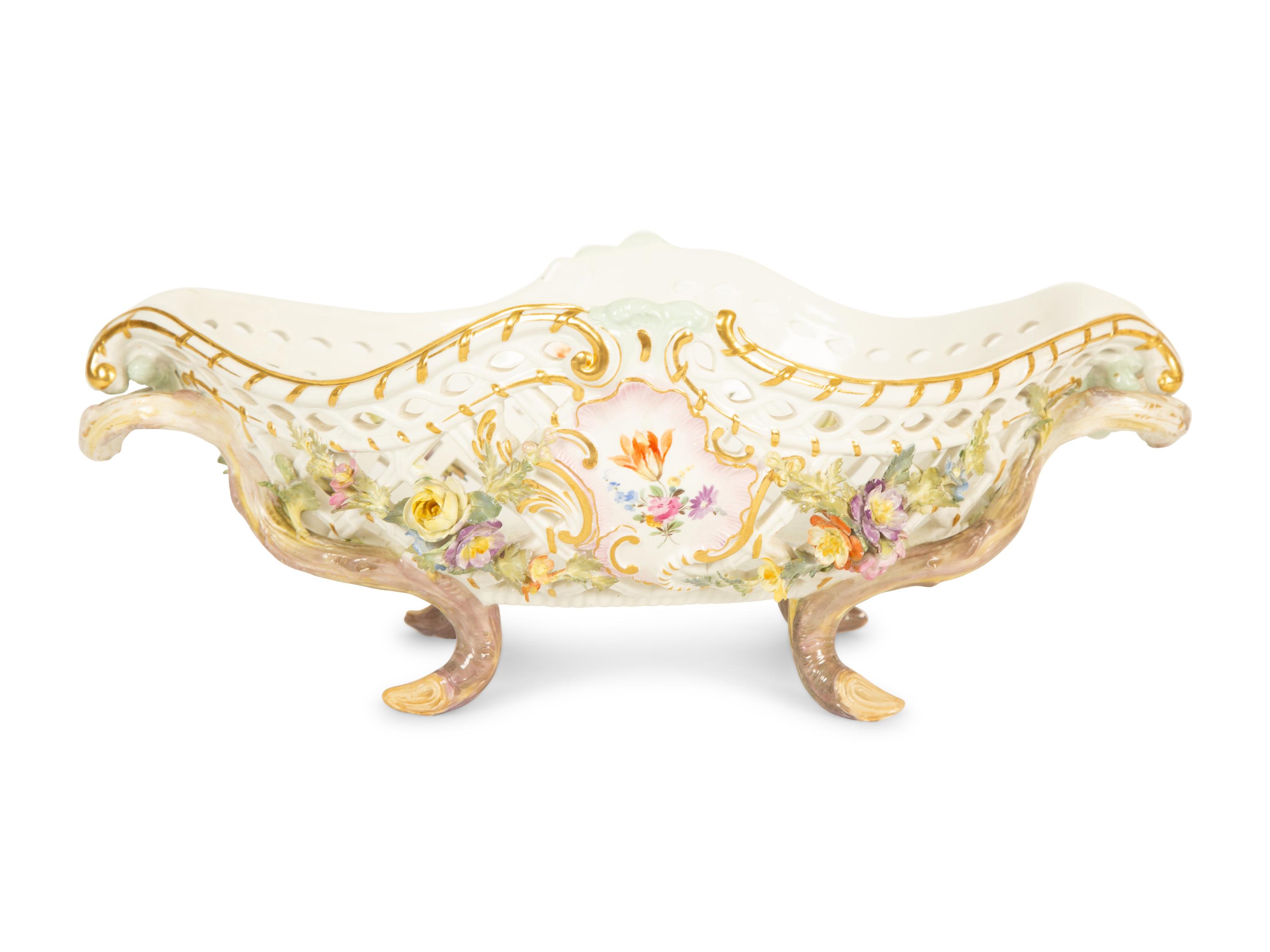 A Meissen Porcelain Footed Oval Center Basket — 19th Century