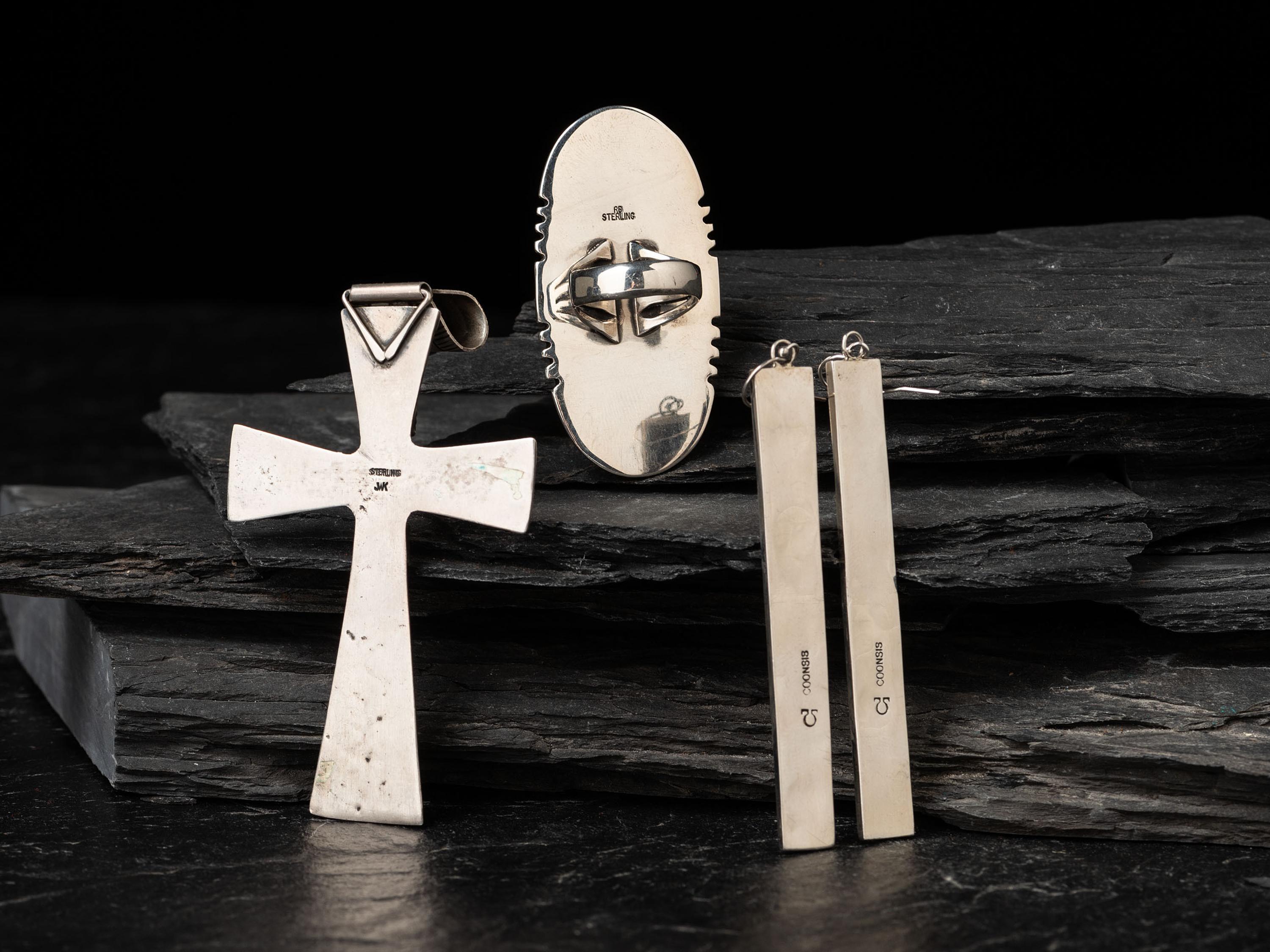 Silver and Mosaic Inlay Earrings, PLUS