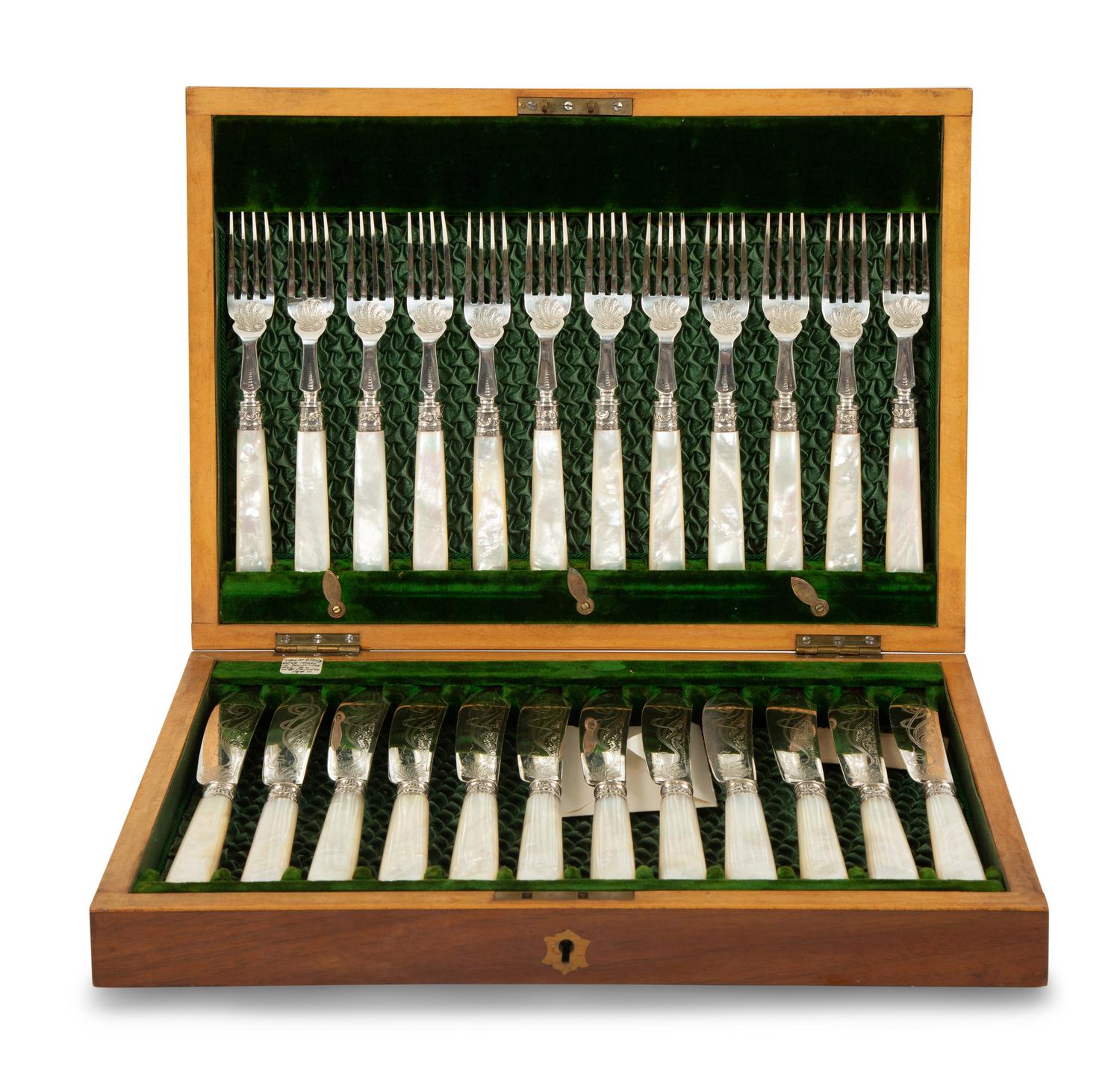 An Edwardian Silver and Mother-of-Pearl Fish Service