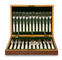 An Edwardian Silver and Mother-of-Pearl Fish Service