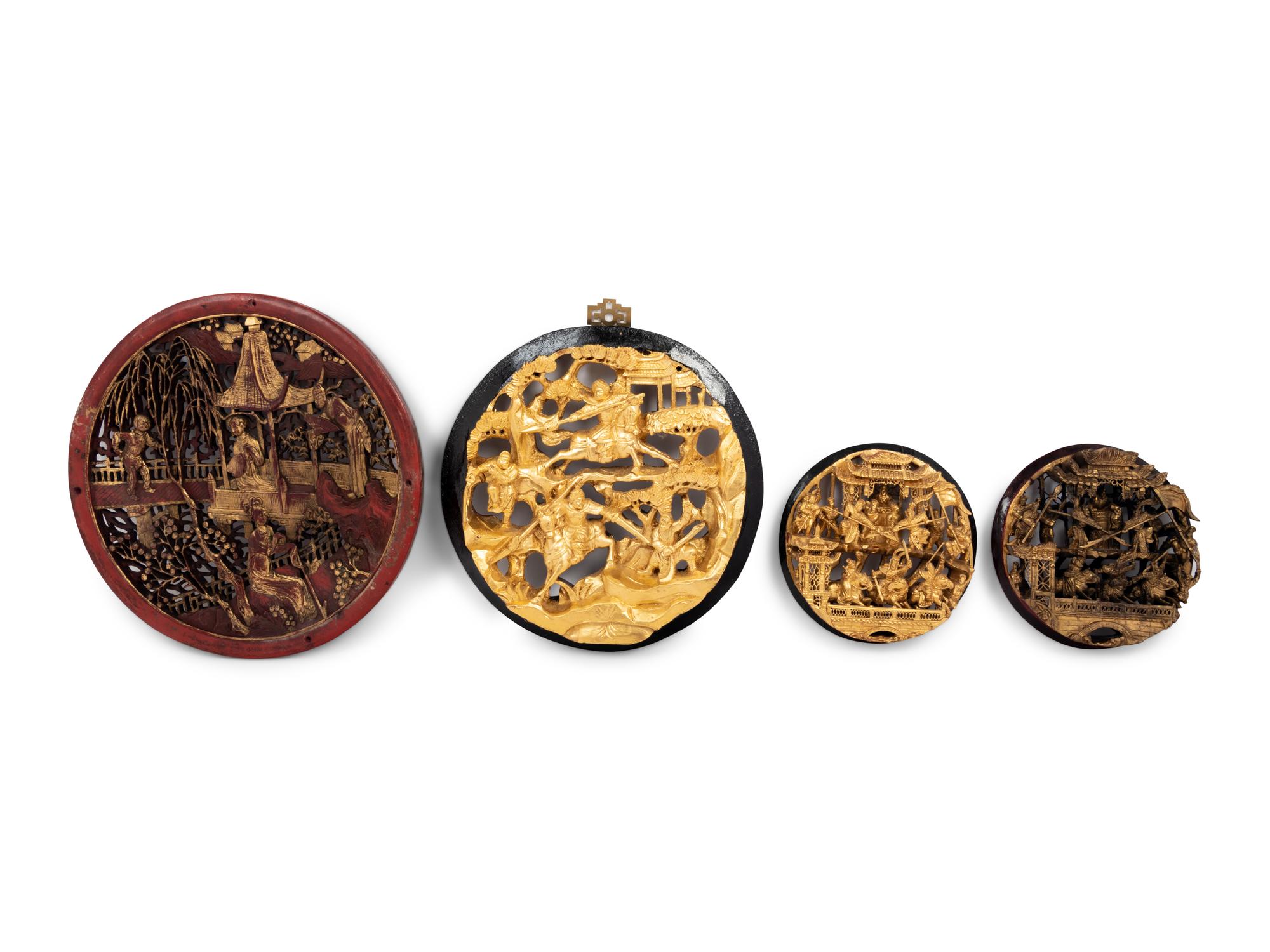 Four Chinese Gilt Wood Circular Panels